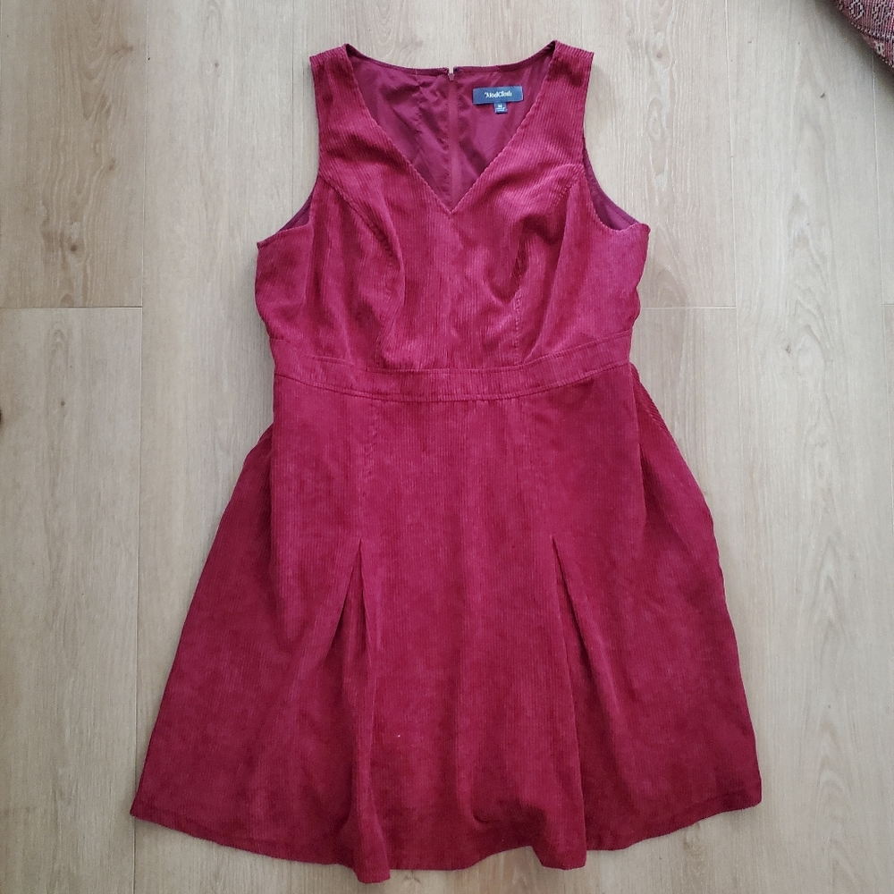 ModCloth Sleeveless Corduroy Fit-and-Flare Dress in Berry